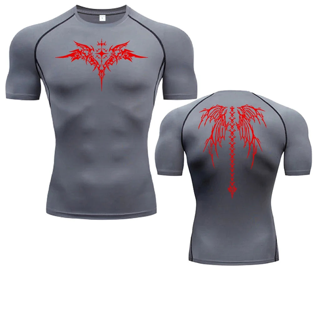 Men's Compression Shirt Anime Print Gym Sport Quick Dry Gym TShirts Fitness Athletic Undershirts Elasticity Tops Tee Summer Male