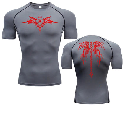 Men's Compression Shirt Anime Print Gym Sport Quick Dry Gym TShirts Fitness Athletic Undershirts Elasticity Tops Tee Summer Male