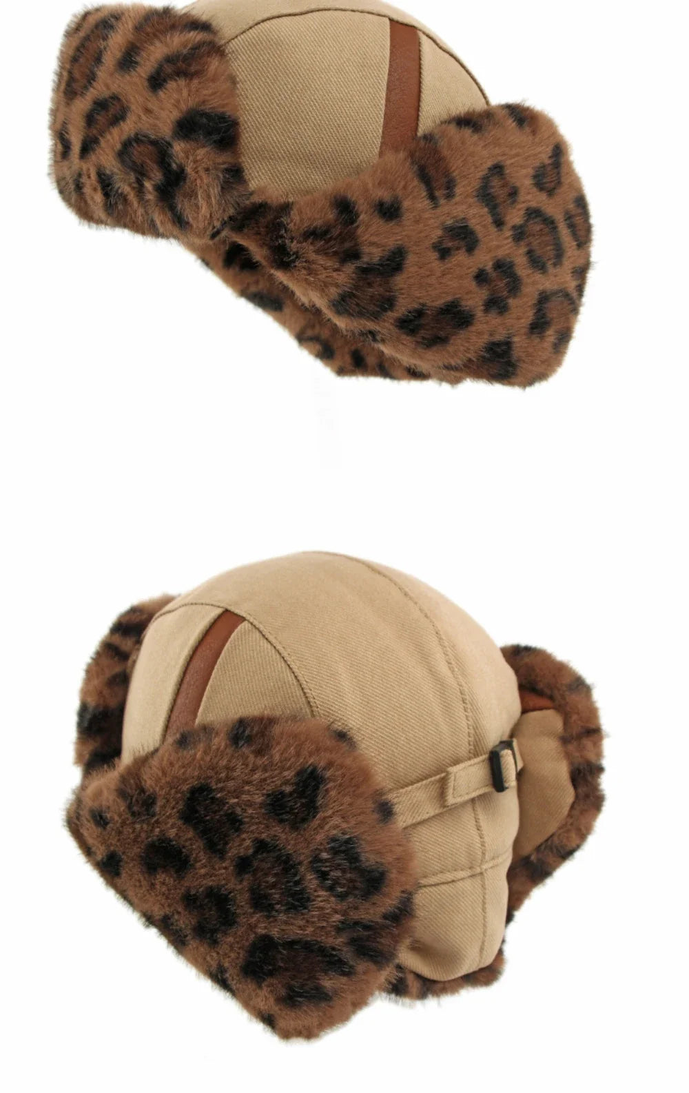 Bomber Hat Men Women Thick Warm Winter Hat Leopard Fur Earflap Cap Male Female Russian Hat Windproof Snow Ski Trapper Cap