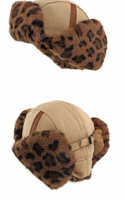 Bomber Hat Men Women Thick Warm Winter Hat Leopard Fur Earflap Cap Male Female Russian Hat Windproof Snow Ski Trapper Cap