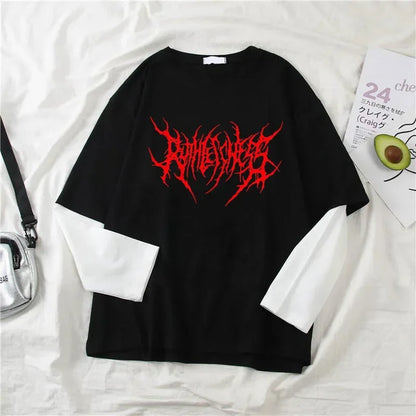 Fashion Punk Dark Style Printed Round Neck T-shirt Y2K Sport Harajuku Thin Women's Top Long Sleeves T Shirt Outdoor Loose Shirt