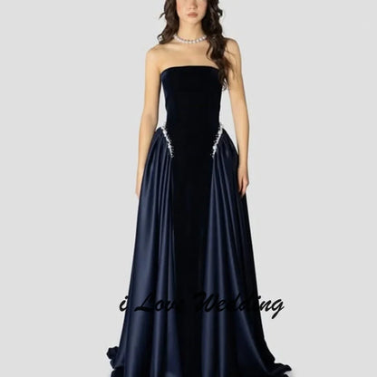 2026 Luxury Boat Collar Pleated Velour Evening Dress Backless Floor Length Beaded Pearls Saudi Party Gown for Women Customized