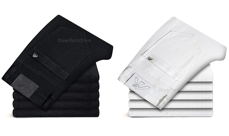 Luxury Men's White Slim Jeans Spring Summer New 98% Cotton Stretch Fashion Casual Male Clothes Straight Denim Trousers