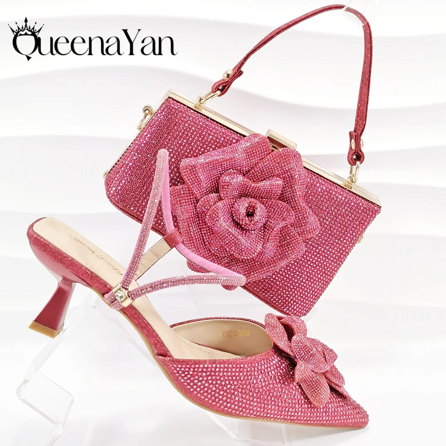 2025 Large Flower Design Shoes & Bag Nigerian Coffee Color Women's Stiletto Shoes For Special Good Time INS Style