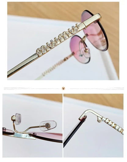 New Oval Rimless Sunglasses Women Luxury Fashion Narrow Sun Glasses Shades Trendy Elegant Diamond Eyewear Lentes De Sol Mujer