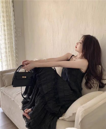 Summer Befree Long Vintage Casual Ruffles Elegant Maxi Strap Camis Silky Beach Lace Elegant Party Dress Vestidos Sexy Women