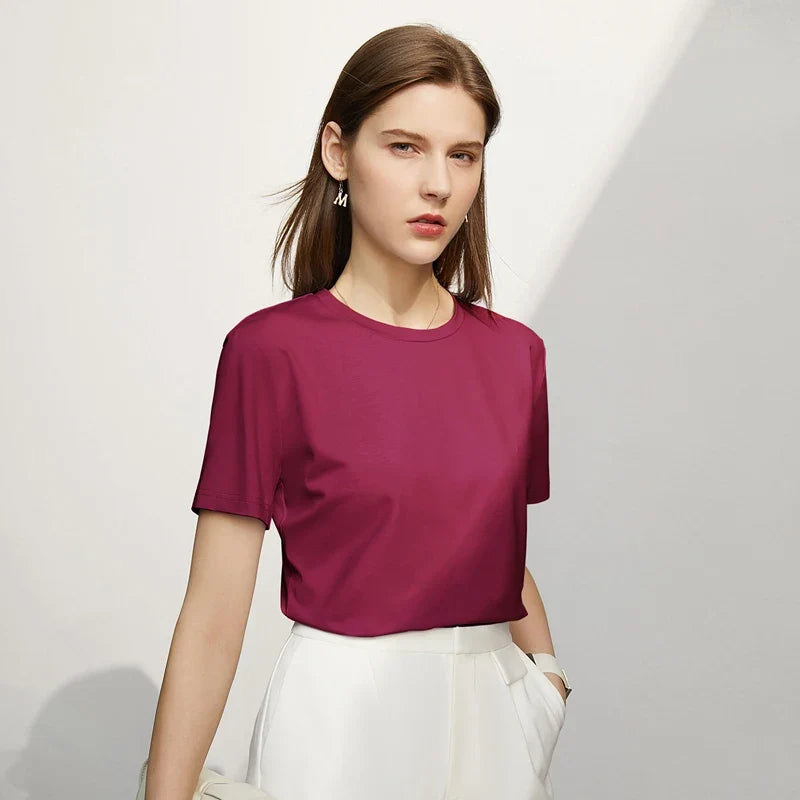 Minimalism Women T-shirts 2024 Summer New Casual Basic O-Neck Slim Short-sleeve Female Dopamine Color Solid Tees 12442327