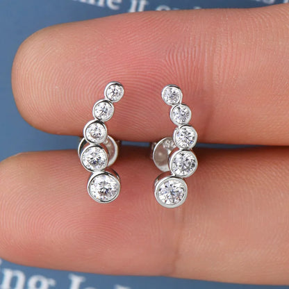 Round Bezel Set Graduated Round Cut Moissanite Stud Earrings Women S925 Silver Lab Diamond Drop Earring Ear Fine Jewelry