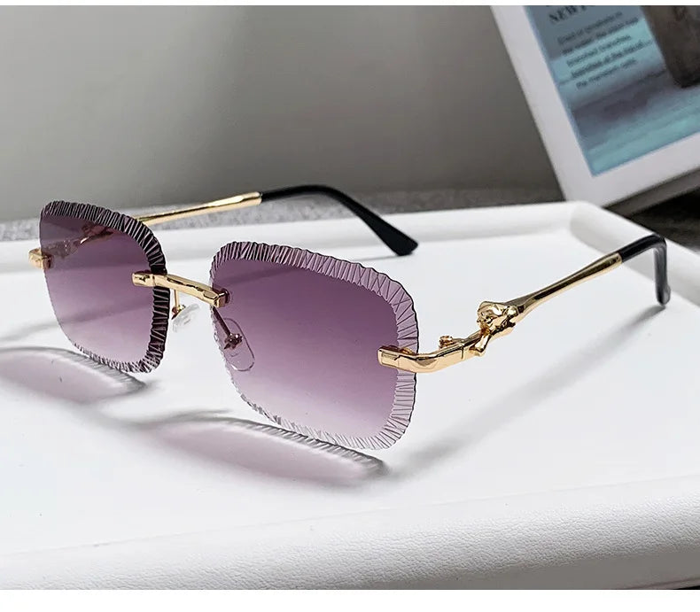 2025 European and American Fashion New Frameless Sunglasses Women Men Ins Square Eopard Head Metal Sun Glasses Ladies UV400