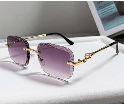 2025 European and American Fashion New Frameless Sunglasses Women Men Ins Square Eopard Head Metal Sun Glasses Ladies UV400