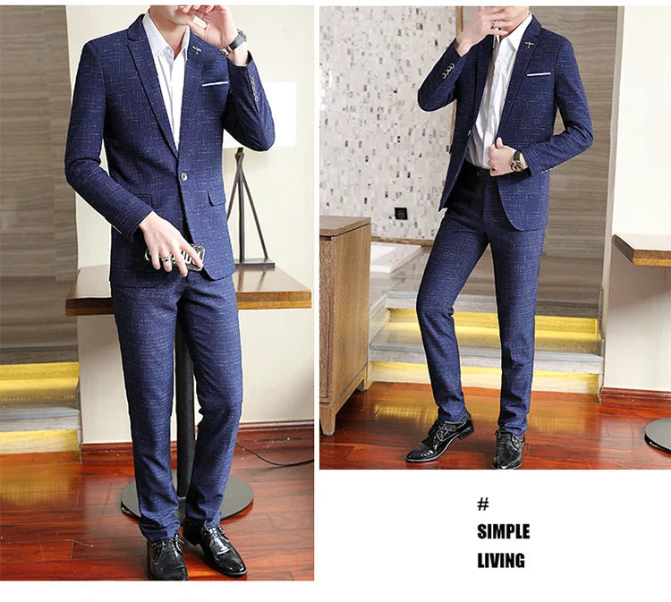 Fashion New (Suit + Trousers) Boutique Business British Dress Casual Party Slim Trend Handsome Two-Piece Suit