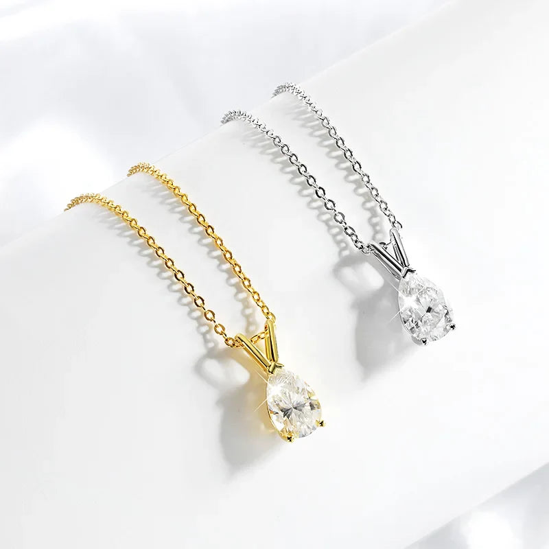 18k Plated Pear Cut 1.5CT Moissanite Diamond Necklace for Women 6*9mm Pendant 100% 925 Sterling Silver Jewelry Wholesale