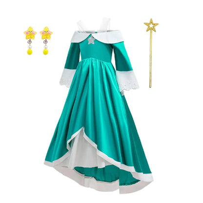 2026 Movie Off Shoulder Big Swing Skirt Princess Galaxy Dress up Rosalina Cosplay Outfit Children Plumber Bros Girl Costume Gown
