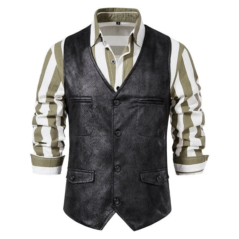 Man Vest Vintage Solid Single-breasted Male Waistcoat Slim V-neck Sleeveless Business Casual Versatile Men Suit Vest