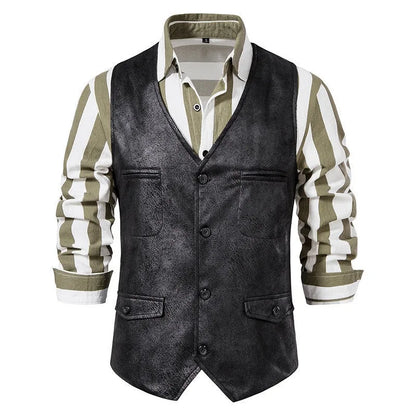 Man Vest Vintage Solid Single-breasted Male Waistcoat Slim V-neck Sleeveless Business Casual Versatile Men Suit Vest