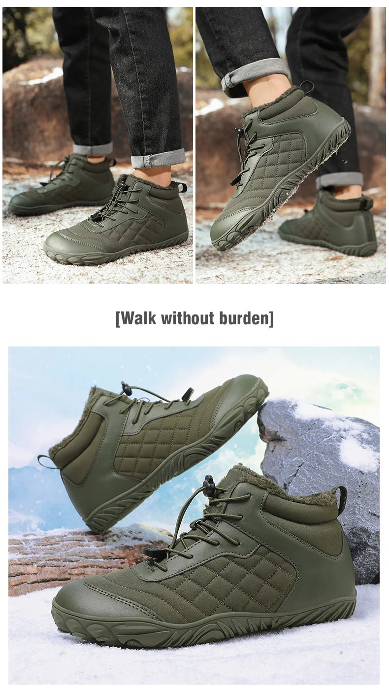 New Winter Booties Outdoor Waterproof Barefoot Boots For Men Ankle Boots Plush Warm Snow Shoes Non-slip Casual Sneakers Big Size