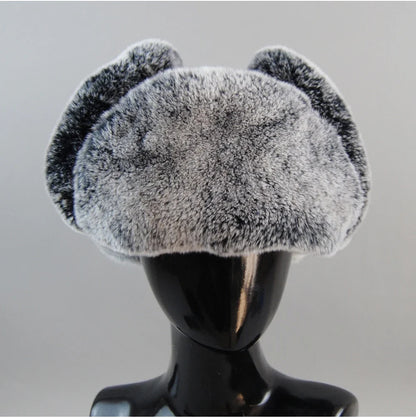 Winter Russian Man Woman White Skin Natural Rex Rabbit Fur Hats Luxury Real Sheepskin Leather Cap Unisex Real Fur Bomber Hat