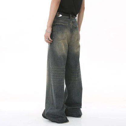 New Men's Baggy Straight Leg Wide Leg Jeans Male Fashion Vintage Wash Casual Denim Pants Youth Popular Brand Streetwear Trousers