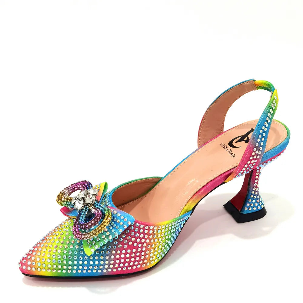 The Latest INS Style Rhinestone Bow Side Empty Party High Heels Pointed Toe Stiletto Heels Silver Women's Shoes And Bags