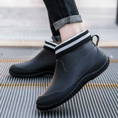 Men's Rain Boots Women's Ankle Water Shoes Non-slip Waterproof Safety Work Shoes Warm Cotton Platform outer wear Couple Lovers