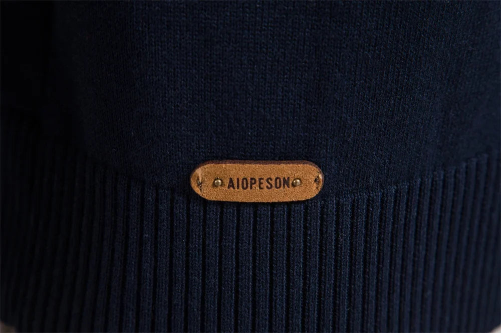 Men's Cotton Mock Neck Stand Collar Sweaters Quarter Zipper Pullover Autumn Winter Warm Social Casual Sweater for Men
