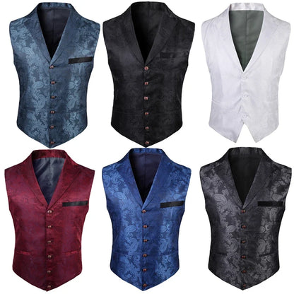 2025 New High-end Suit Collar Jacquard White Vest for Men, Black Sleeveless Waistcoat,navy Blue Billiards Uniform,magician Vests