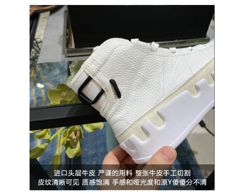 American European Fashion Casual Shoes Men High-top Sneaker Boots Cowhide Comfortable Leather Ankle Boots Lace-up Flat Trainers