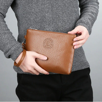 Nouvelle Pochette pour Homme Style Business Grand Portefeuille en Cuir PU Souple Homme avec Dragonne Sac Élégant Décontracté et Tendance Sac à Main Pochette Homme