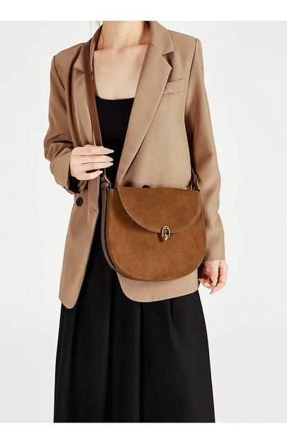Autumn Winter women's Natural suede leather Crossbody Shell Bag Fashionable Shoulder Handbag Lady Luxury Designer saddle Bag