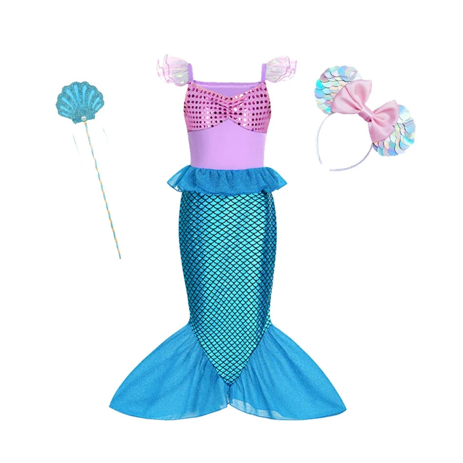 Summer Mermaid Dress Girls Kids Cosplay Dresses Princess Costume Perform Clothes Birthday Party Halloween Clothing
