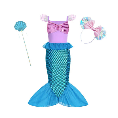 Summer Mermaid Dress Girls Kids Cosplay Dresses Princess Costume Perform Clothes Birthday Party Halloween Clothing