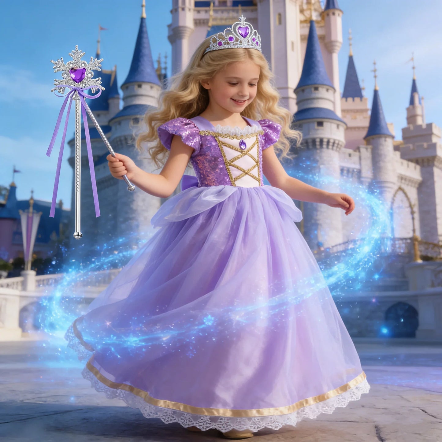 Baby Girls Deluxe Elegant Rapunzal Princess Dress Cosplay Costume Kids Halloween Birthday Party Vestido Purple Puffy Dresses