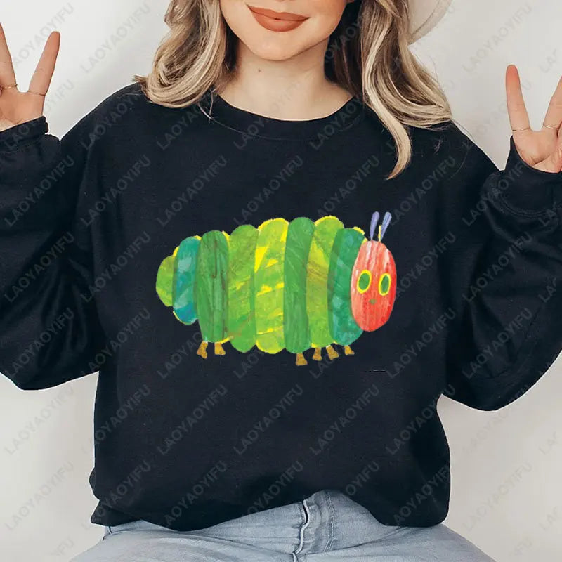 The Very Hungry Caterpillar Sweatshirt Cute Fnny Hungry Caterpillar Bookish Pullovers Man Women Retro Trend Cool Street Hoodies