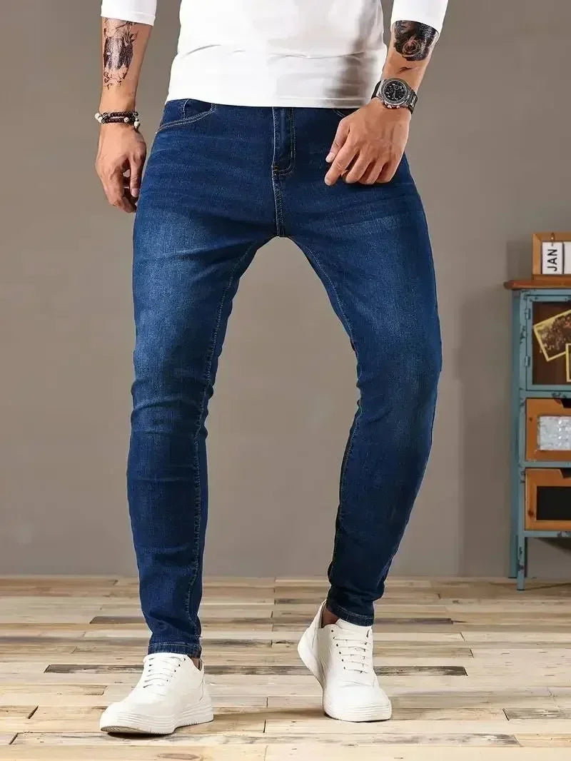 Man Classic Style Pants Light Blue Stretch Jeans Zipper Casual Slim Fit Trousers Male Pencil Pants Denim Skinny Jeans Men Brand