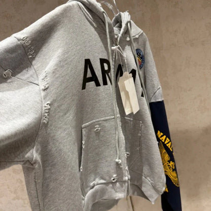2026 Patchwork ARMY Vintage Damaged Cardigan Pullover Men Women Best Quality Hoodie