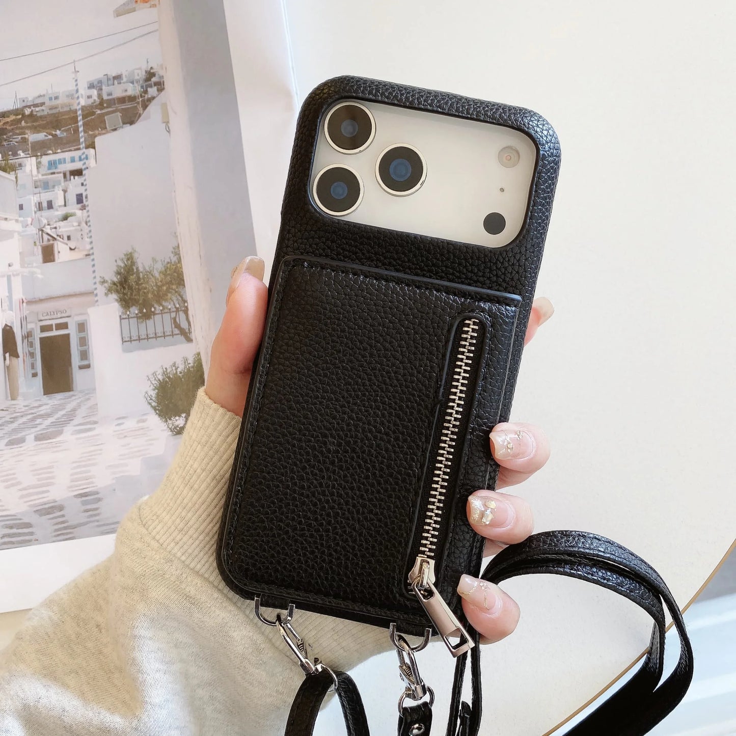 Crossbody Lanyard Phone Case with Zipper Mirror Wallet Card Holder Slot for iPhone 17/16/15/14/11 pro Max 13/12/11 plus