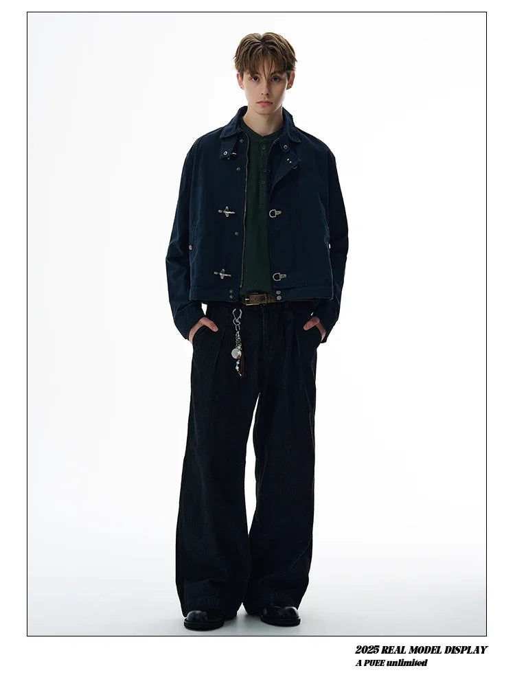 Harajuku Retro Black Gothic High Street Airplane Buckle Jacket for Men and Women Korean Fashion Y2k American Retro Casual Jacket