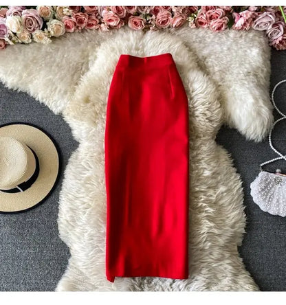 Ele High Waist Midi Skirt Slim Fit Pure Color Asymmetrical OL Busin Women's Faion Spring Ci Commute High Waist