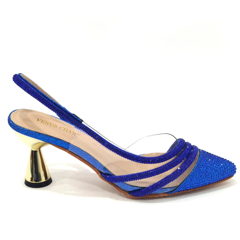 Italian Pointed Toe Wedding Shoes Gold Color Summer Sandal for Women 2023 High Heels Rhinestone Shoe and Bag Set