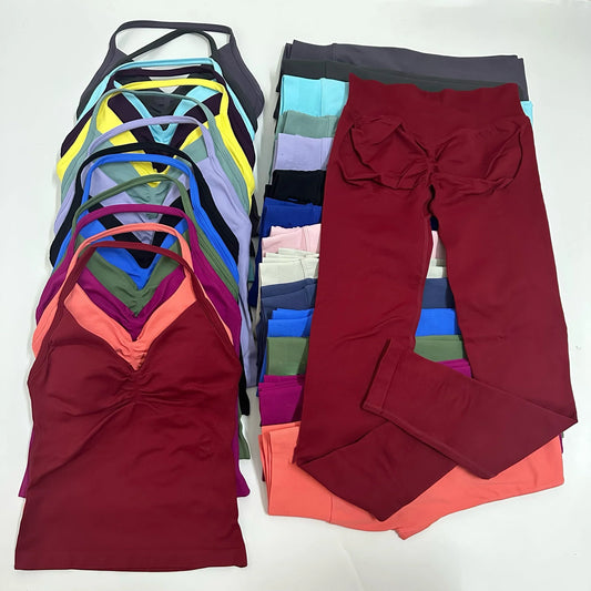 Yoga Leggings Set Women Backless Tank Tops High Waist Scrunch Gym Suit Fitness Clothes Outfit Workout Yoga Set