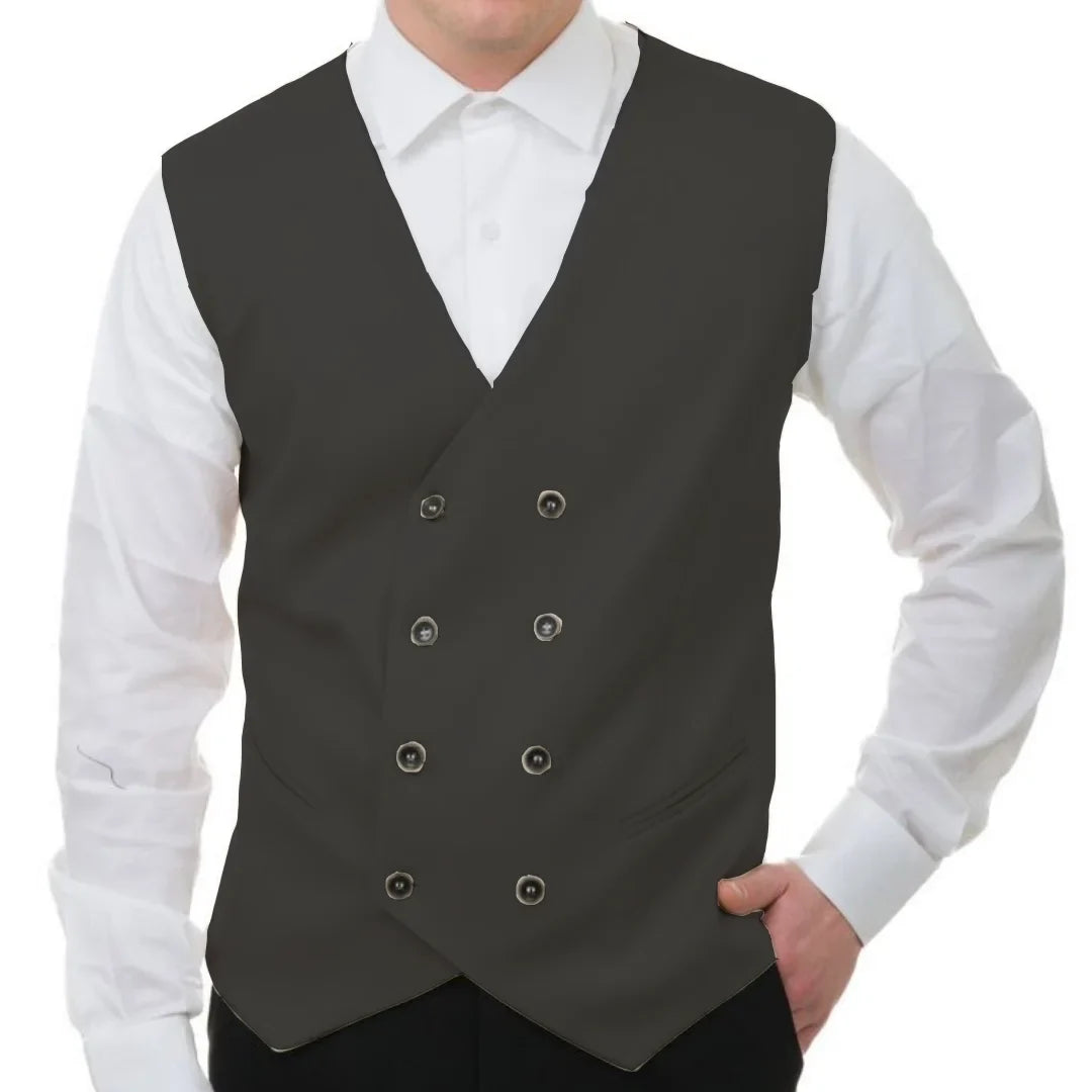 Men Vest White Solid Double Button V Neck Waistcoat For Wedding Banquet Business Party Casual Work Casual Daily Men Suit Vest