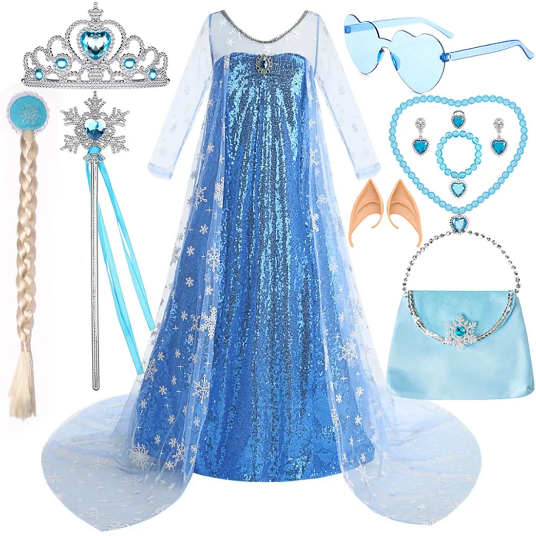 New Sequined Blue Elsa Party Dress For Girl Role Play Princess Apparel Toddler up Birthday Festival Carnival Apparel Accessories