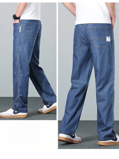 Brand Clothing Summer Lyocell Fabric Stretch Jeans Business Loose Straight Casual Trousers Fashion Versatile Pants Plus Size 40