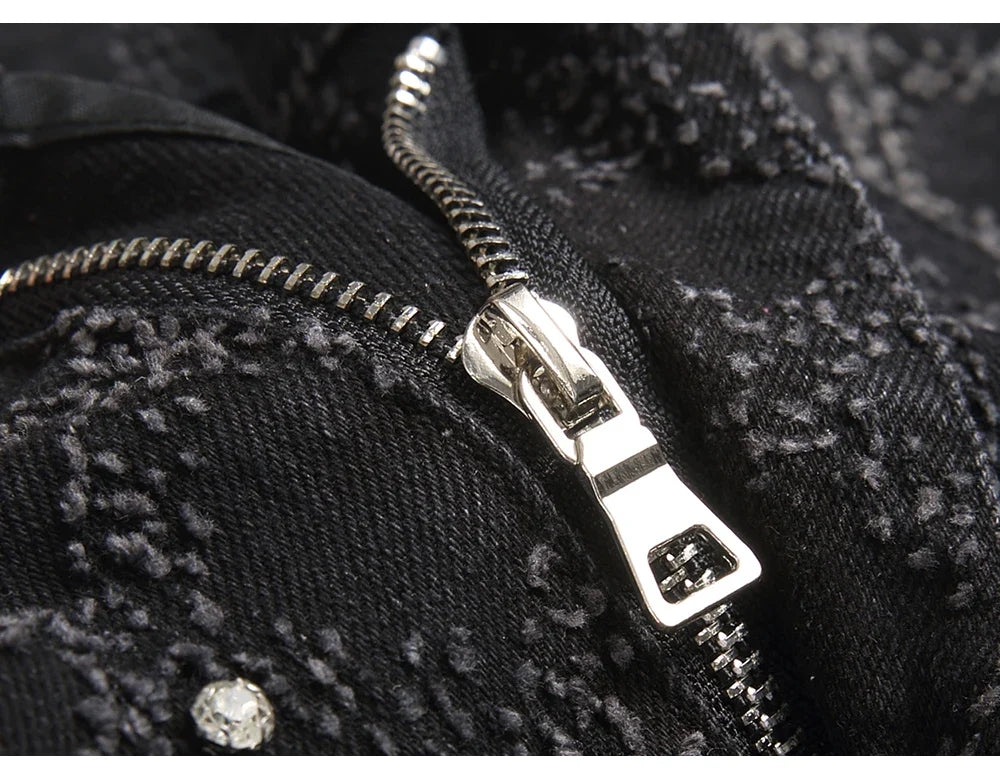 Men's Crystal Boot Cut Jeans Punk Black Stretch Denim Pants Rivet Slim Flared Trousers Fashionable Bootcut Trousers