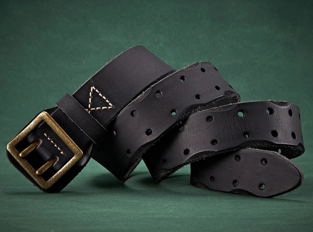 3.8CM Luxury Thick Real Genuine Leather Men Belt Double Buckle Belt Ceinture Leather Belt Men Jeans Trouser Belt Cowboy