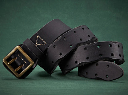 3.8CM Luxury Thick Real Genuine Leather Men Belt Double Buckle Belt Ceinture Leather Belt Men Jeans Trouser Belt Cowboy