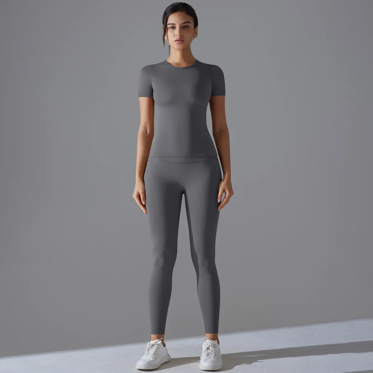 Yoga Set Women Workout Set Sportswear Gym Clothing Fitness Shorts Sleeve Crop Top High Waist Leggings Sports Suits