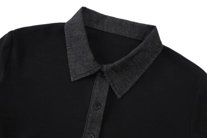 AS AW25 new design ribbing cardigan with denim collar + sleeveless maxi dress matching set for woman clothes
