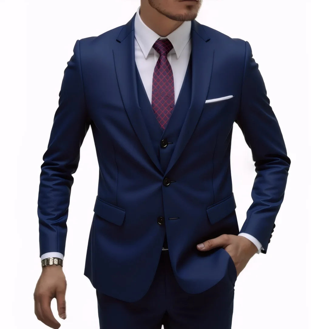 13 Color Basic Style Men's Casual Solid Color 3 Pieces Suits / Male Two Button Blazers Jacker Coat Trousers Pants Vest Waistcoat