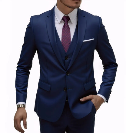 13 Color Basic Style Men's Casual Solid Color 3 Pieces Suits / Male Two Button Blazers Jacker Coat Trousers Pants Vest Waistcoat